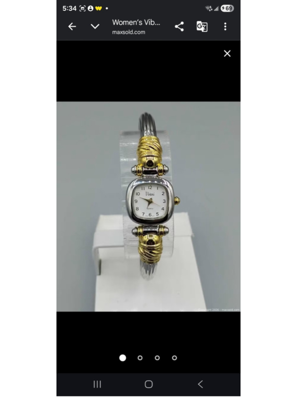 Ladies Vivani Stunning Paved Silver Gold Tone MoP Dial Cuff Bracelet Watch